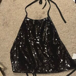 Black sequence halter top open back